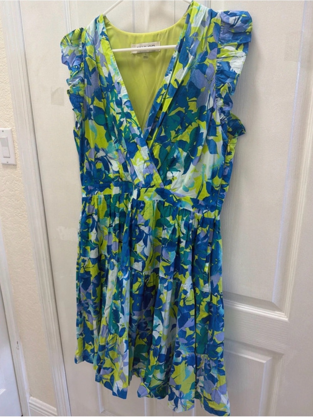 Taylor Blue & Lime Floral Wrap-Style Girls Dress